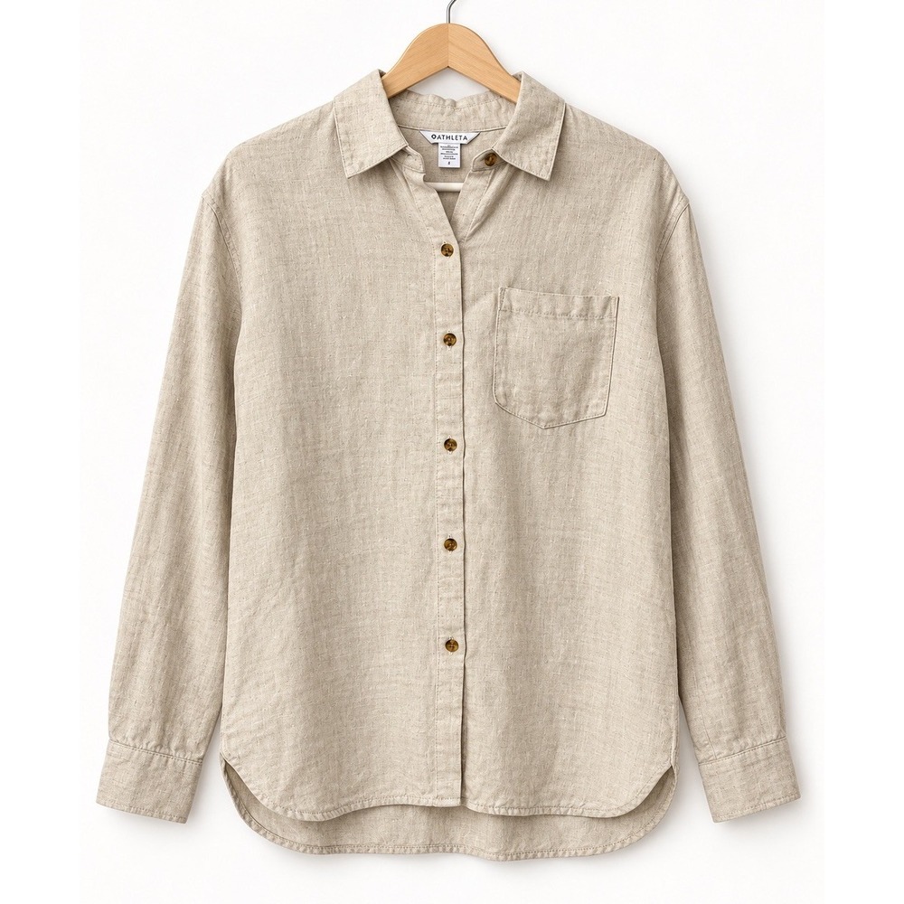 Athleta Retreat Linen Undyed Top Womens S Button Down Long Sleeve Shirt 850931